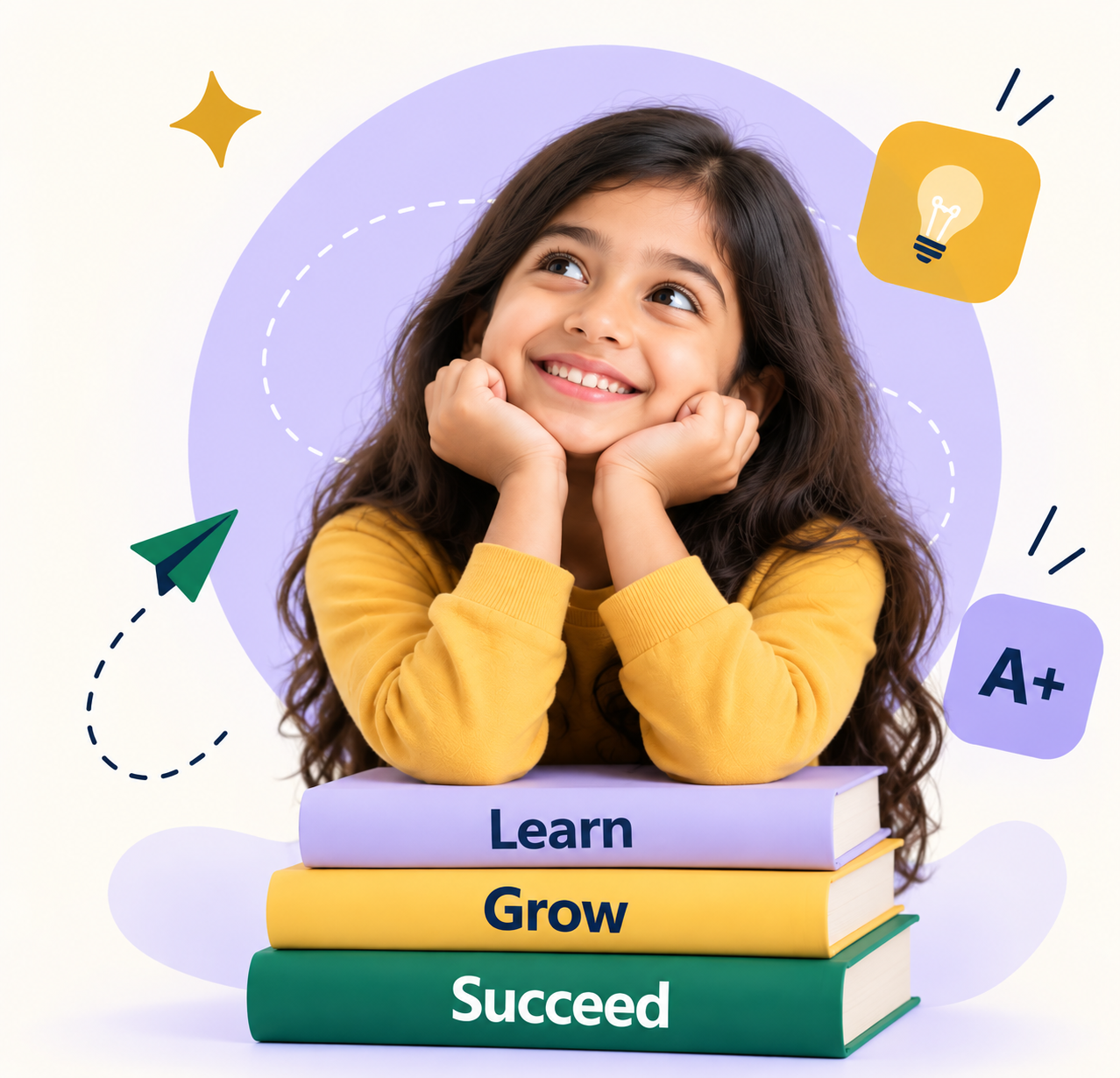 Happy student learning with books